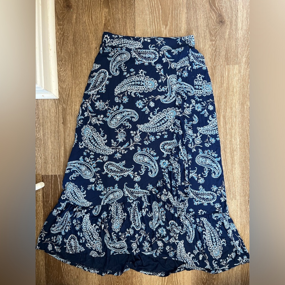 Petite Blue Patterned Talbots Paisley Maxi Stretchy Skirt P Women’s Flowy